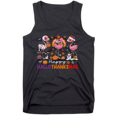 Flamingo Halloween Merry Christmas Happy Hallothanksmas Tank Top