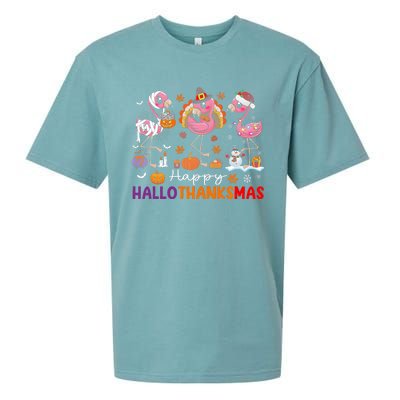 Flamingo Halloween Merry Christmas Happy Hallothanksmas Sueded Cloud Jersey T-Shirt