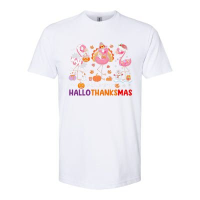 Flamingo Halloween Merry Christmas Happy Hallothanksmas Softstyle CVC T-Shirt