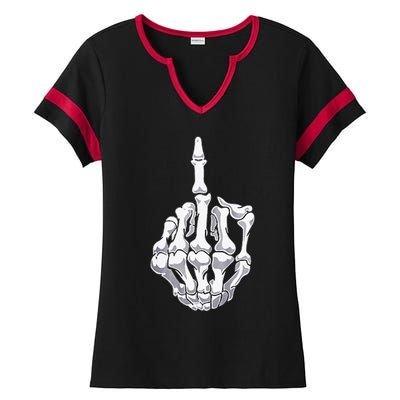 Funny Halloween Middle Finger Skeleton Hand Skull Adult Gift Ladies Halftime Notch Neck Tee