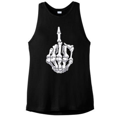 Funny Halloween Middle Finger Skeleton Hand Skull Adult Gift Ladies PosiCharge Tri-Blend Wicking Tank