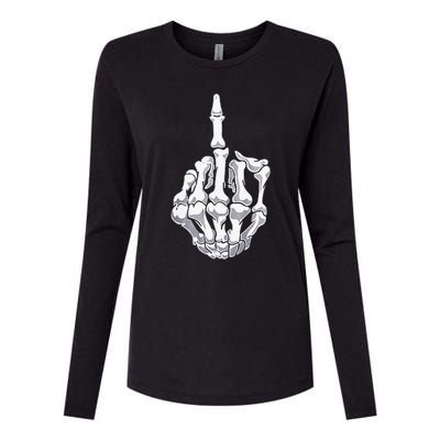 Funny Halloween Middle Finger Skeleton Hand Skull Adult Gift Womens Cotton Relaxed Long Sleeve T-Shirt