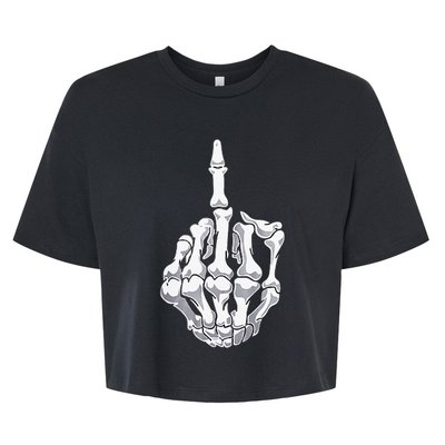 Funny Halloween Middle Finger Skeleton Hand Skull Adult Gift Bella+Canvas Jersey Crop Tee