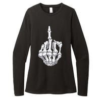 Funny Halloween Middle Finger Skeleton Hand Skull Adult Gift Womens CVC Long Sleeve Shirt