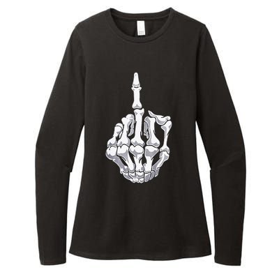 Funny Halloween Middle Finger Skeleton Hand Skull Adult Gift Womens CVC Long Sleeve Shirt