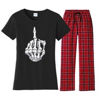 Funny Halloween Middle Finger Skeleton Hand Skull Adult Gift Women's Flannel Pajama Set