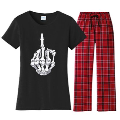 Funny Halloween Middle Finger Skeleton Hand Skull Adult Gift Women's Flannel Pajama Set