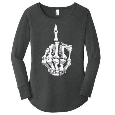 Funny Halloween Middle Finger Skeleton Hand Skull Adult Gift Women's Perfect Tri Tunic Long Sleeve Shirt