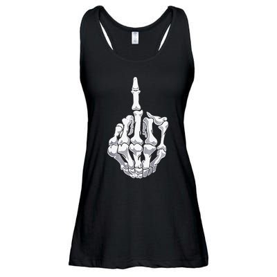 Funny Halloween Middle Finger Skeleton Hand Skull Adult Gift Ladies Essential Flowy Tank