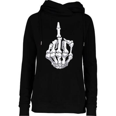 Funny Halloween Middle Finger Skeleton Hand Skull Adult Gift Womens Funnel Neck Pullover Hood