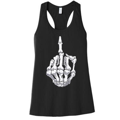 Funny Halloween Middle Finger Skeleton Hand Skull Adult Gift Women's Racerback Tank