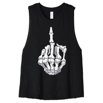 Funny Halloween Middle Finger Skeleton Hand Skull Adult Gift Women's Racerback Cropped Tank