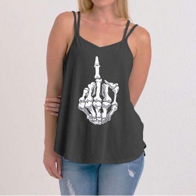 Funny Halloween Middle Finger Skeleton Hand Skull Adult Gift Women's Strappy Tank