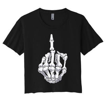 Funny Halloween Middle Finger Skeleton Hand Skull Adult Gift Women's Crop Top Tee