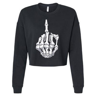 Funny Halloween Middle Finger Skeleton Hand Skull Adult Gift Cropped Pullover Crew