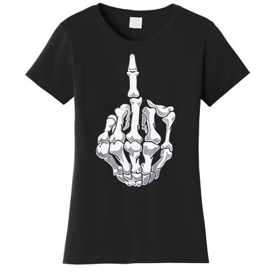 Funny Halloween Middle Finger Skeleton Hand Skull Adult Gift Women's T-Shirt