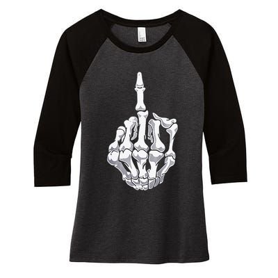 Funny Halloween Middle Finger Skeleton Hand Skull Adult Gift Women's Tri-Blend 3/4-Sleeve Raglan Shirt