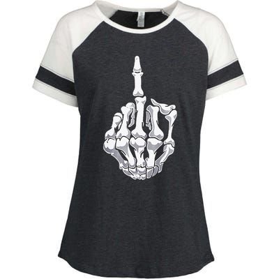 Funny Halloween Middle Finger Skeleton Hand Skull Adult Gift Enza Ladies Jersey Colorblock Tee