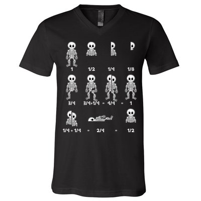Funny Halloween Math Equations Skeletons V-Neck T-Shirt