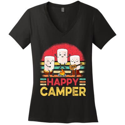 Funny Happy Marshmallow Camper Cute For Kids Women Men Women's V-Neck T-Shirt