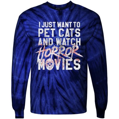 Funny Horror Movie Fan Halloween Cat Lover Gift Tie-Dye Long Sleeve Shirt