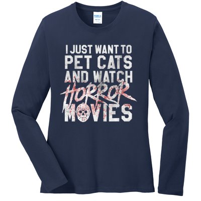 Funny Horror Movie Fan Halloween Cat Lover Gift Ladies Long Sleeve Shirt