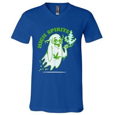 Funny Halloween Marijuana Cannabis Ghost Design Weed Smokers V-Neck T-Shirt