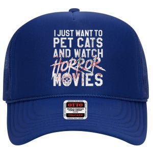 Funny Horror Movie Fan Halloween Cat Lover Gift High Crown Mesh Back Trucker Hat