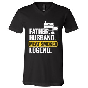 Father Husband Meat Smoker Legend Grilling Dad Meat Smoking V-Neck T-Shirt