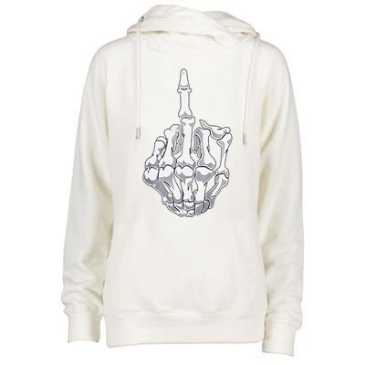 Funny Halloween Middle Finger Skeleton Hand Skull Gift Womens Funnel Neck Pullover Hood