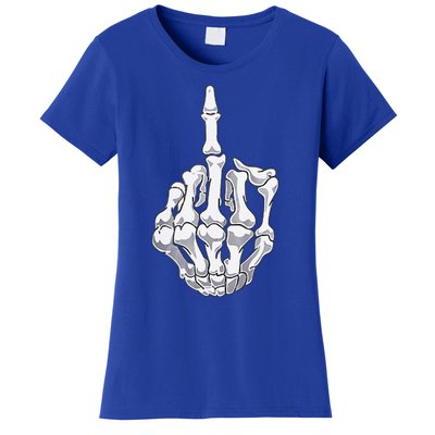 Funny Halloween Middle Finger Skeleton Hand Skull Gift Women's T-Shirt