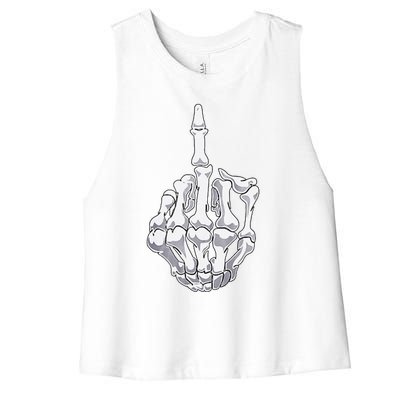 Funny Halloween Middle Finger Skeleton Hand Skull Gift Women's Racerback Cropped Tank