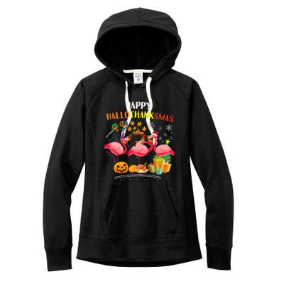 Flamingo Halloween Merry Christmas Happy Hallothanksmas Women's Fleece Hoodie