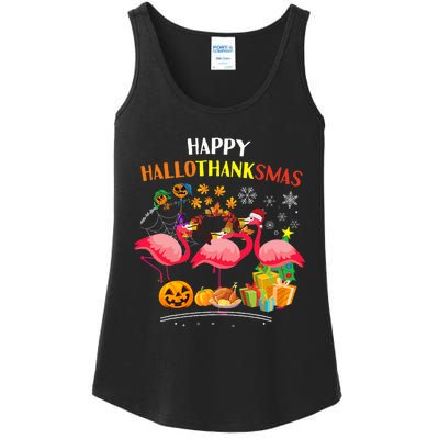 Flamingo Halloween Merry Christmas Happy Hallothanksmas Ladies Essential Tank