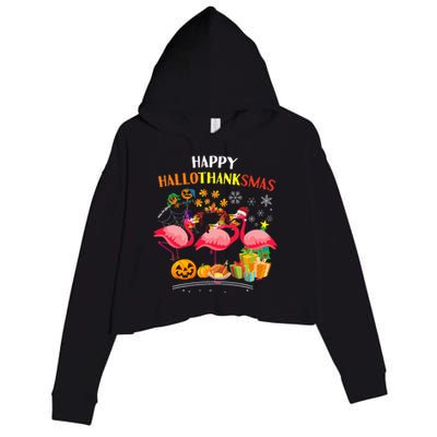 Flamingo Halloween Merry Christmas Happy Hallothanksmas Crop Fleece Hoodie