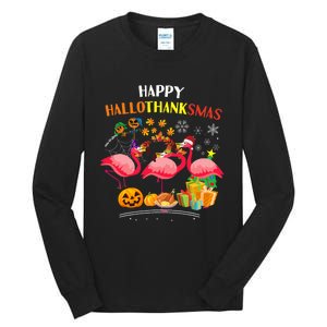 Flamingo Halloween Merry Christmas Happy Hallothanksmas Tall Long Sleeve T-Shirt