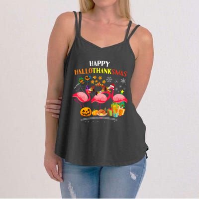 Flamingo Halloween Merry Christmas Happy Hallothanksmas Women's Strappy Tank