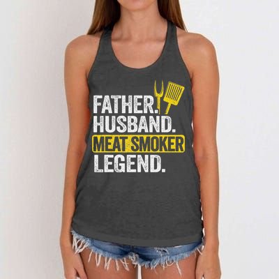 Father Husband Meat Smoker Legend Grilling Dad Meat Smoking Women's Knotted Racerback Tank