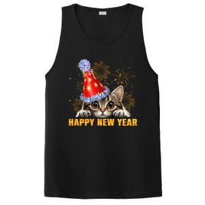 Funny Happy New Year 2025 Cat Peeking New Years Eve Party Gift PosiCharge Competitor Tank