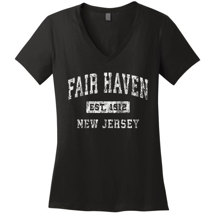 Fair Haven New Jersey Nj Vintage Established Sports Design Women's V-Neck T-Shirt