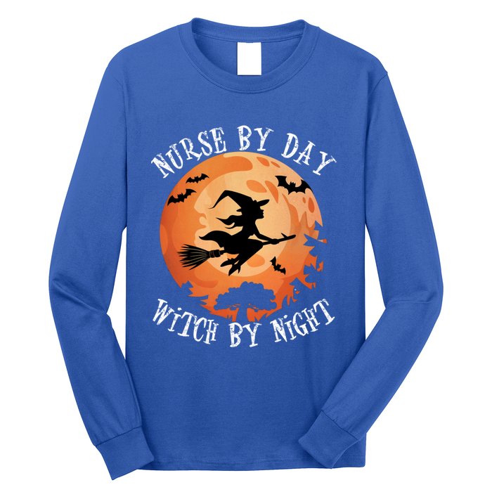 Funny Halloween Nurse By Day Witch By Night Nurse Gift Long Sleeve Shirt