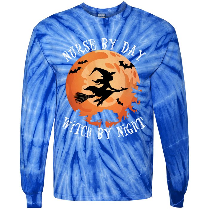 Funny Halloween Nurse By Day Witch By Night Nurse Gift Tie-Dye Long Sleeve Shirt