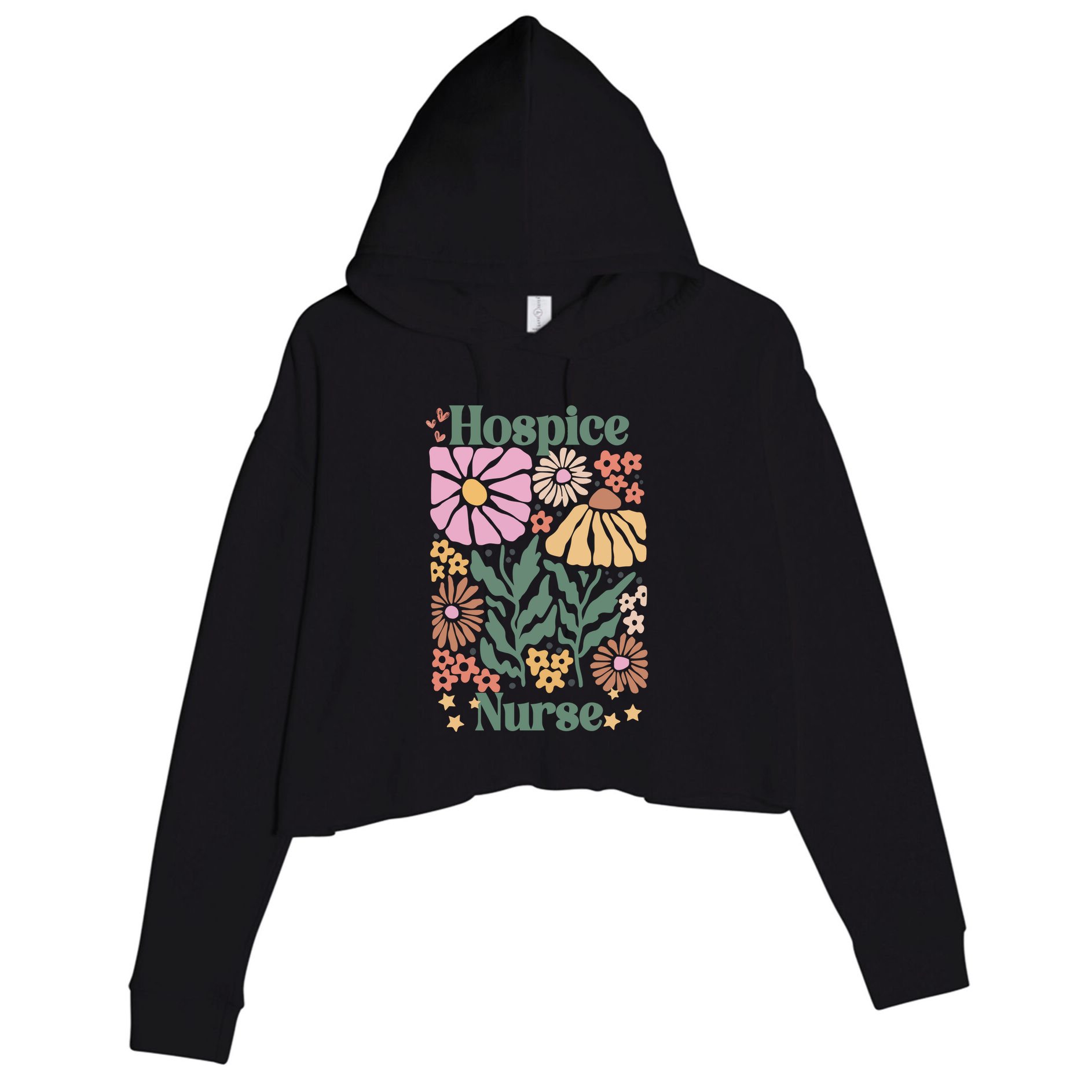 Floral Hospice Nurse Health Care Crop Fleece Hoodie