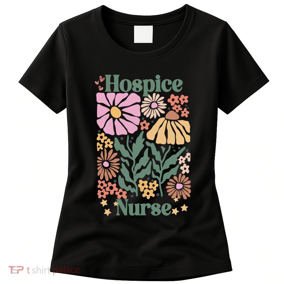 Floral Hospice Nurse Health Care Womens T-Shirt