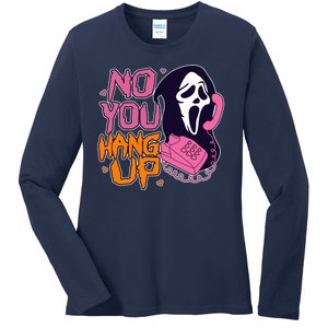 Funny Halloween No You Hang Up Scream Ghostface Mask Ladies Long Sleeve Shirt