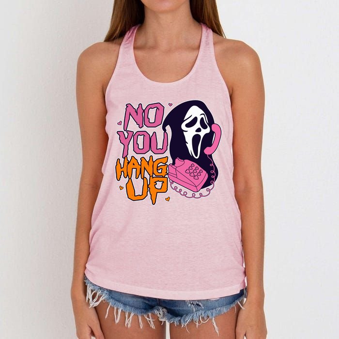 Funny Halloween No You Hang Up Scream Ghostface Mask Women's Knotted Racerback Tank