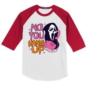 Funny Halloween No You Hang Up Scream Ghostface Mask Kids Colorblock Raglan Jersey