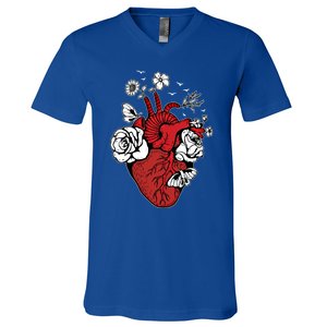 Floral Heart Nurse Cardiac Doctor Health Medical Assistant Gift V-Neck T-Shirt