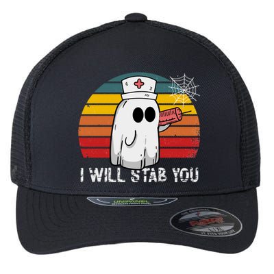 Funny Halloween Nurse Ghost I Will Stab You Retro Gift Flexfit Unipanel Trucker Cap