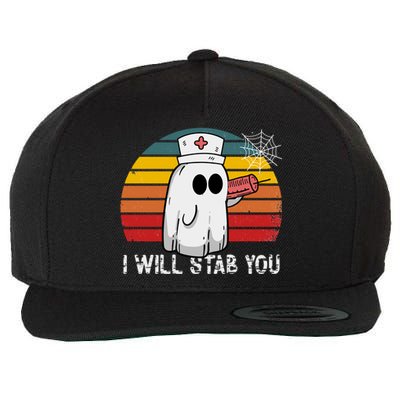 Funny Halloween Nurse Ghost I Will Stab You Retro Gift Wool Snapback Cap